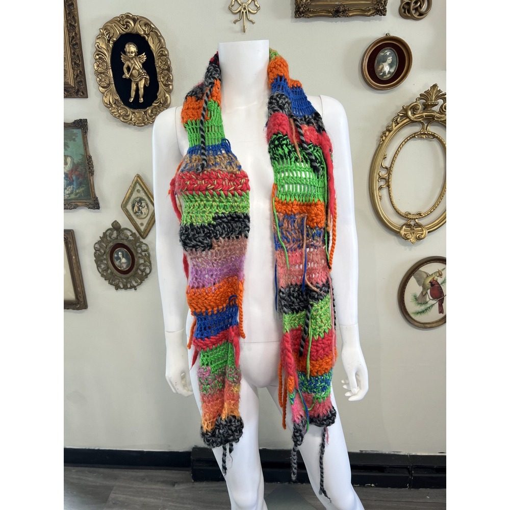 Handmade Multi-Color Knitted Scarf Size One Size
